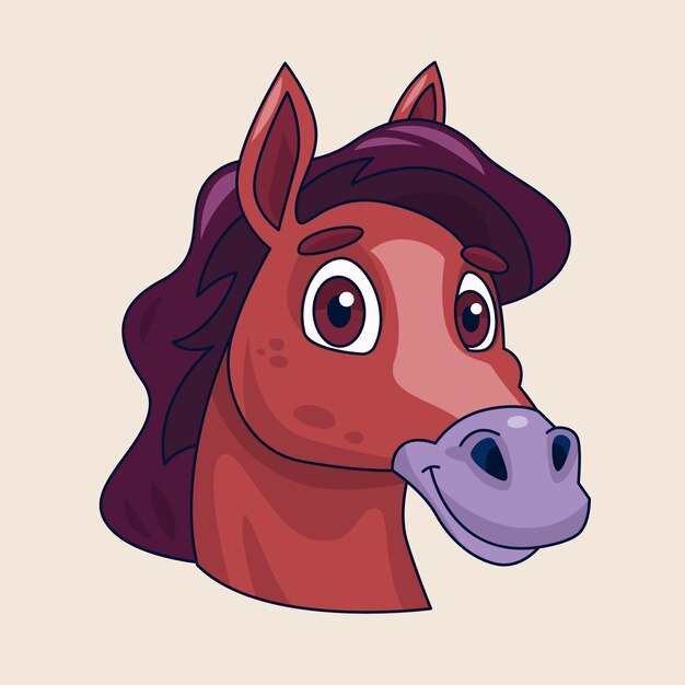 Hand drawn cartoon horse face illustration