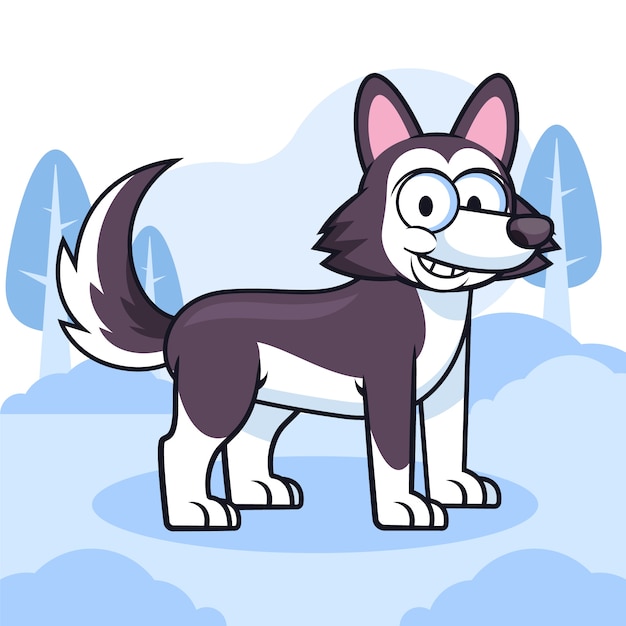 Hand drawn cartoon husky illustration