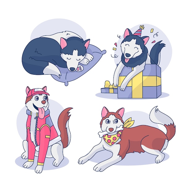 Free vector hand drawn cartoon husky  illustration