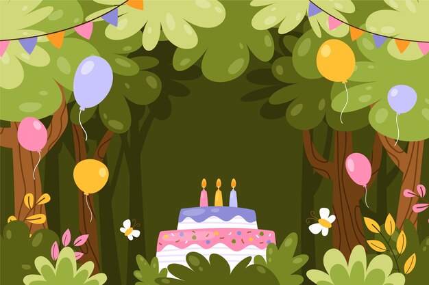 Hand drawn cartoon jungle birthday party photocall template