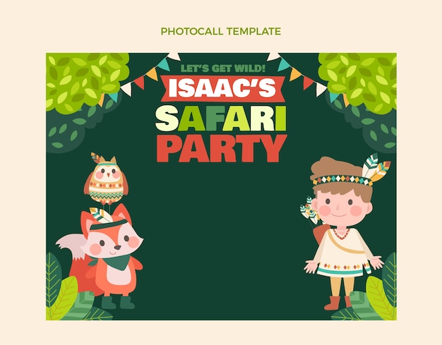 Hand drawn cartoon jungle birthday party photocall