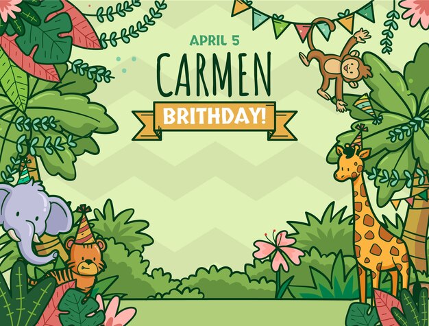 Hand drawn  cartoon jungle birthday party photocall