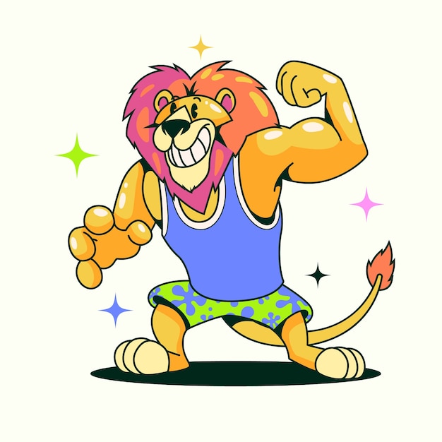 Бесплатное векторное изображение Нарисованная рукой иллюстрация льва шаржа