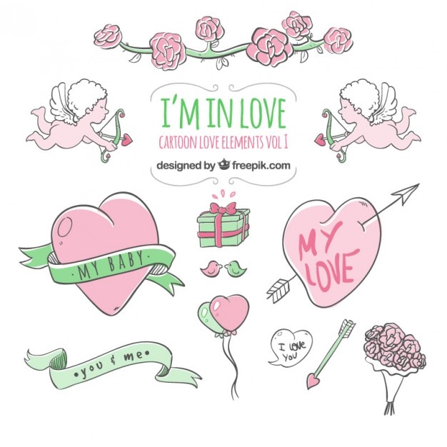 Free vector hand drawn cartoon love elements