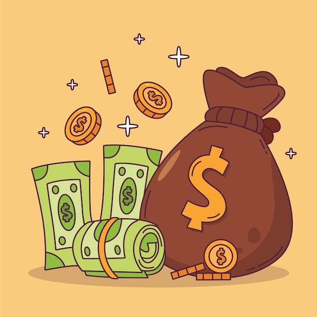 hand drawn cartoon money illustration
