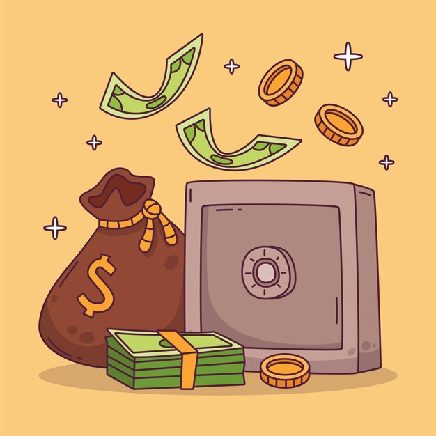 Hand drawn cartoon money illustration