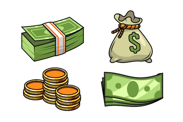 Illustrazioni di denaro dei cartoni animati disegnate a mano