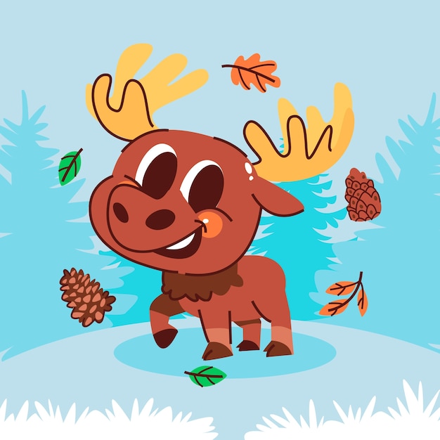 Hand drawn cartoon moose illustration