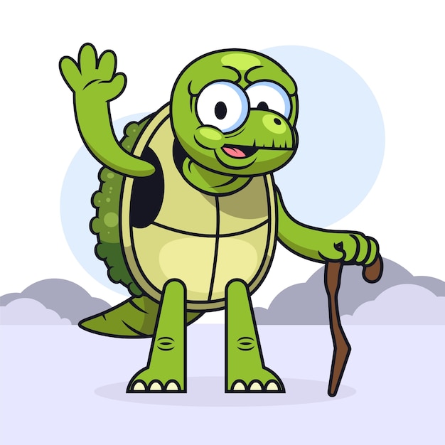 Hand drawn cartoon old turtle illustration