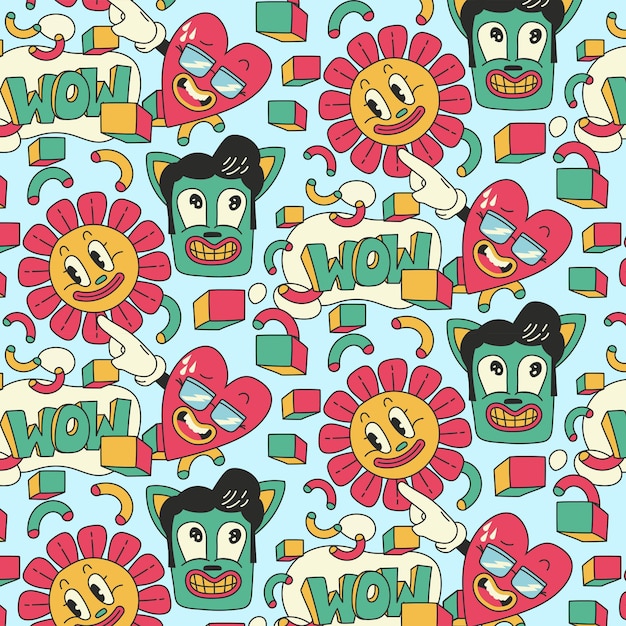 Free vector hand drawn cartoon pattern with sunflower