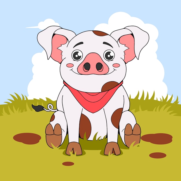 Hand drawn cartoon pig  illustration