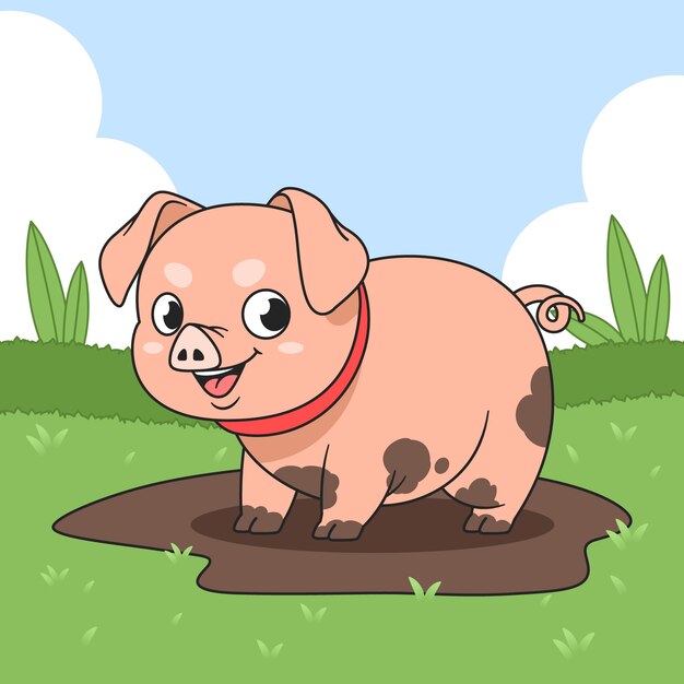 Hand drawn cartoon pig illustration