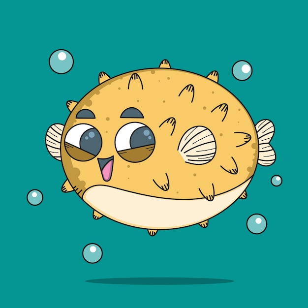 Free vector hand drawn cartoon  pufferfish illustration