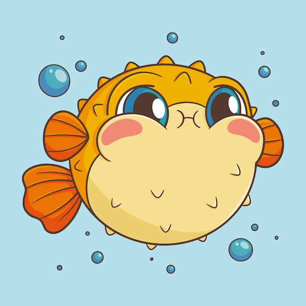 Hand drawn cartoon pufferfish illustration