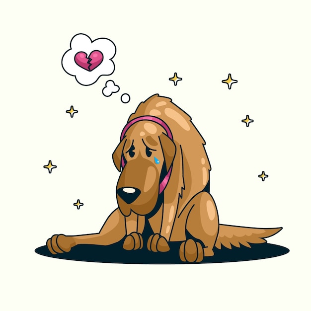 Hand drawn cartoon sad dog  illustration