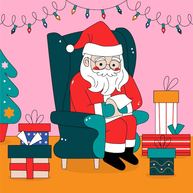 Free vector hand drawn cartoon santa claus illustration