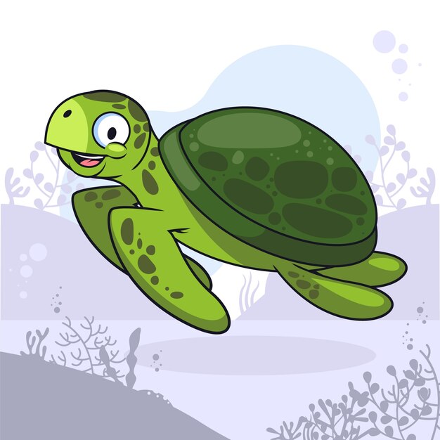 Hand drawn cartoon sea turtle illustration