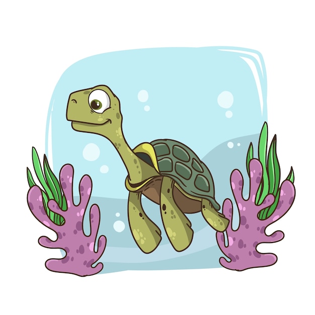 Hand drawn cartoon sea turtle illustration