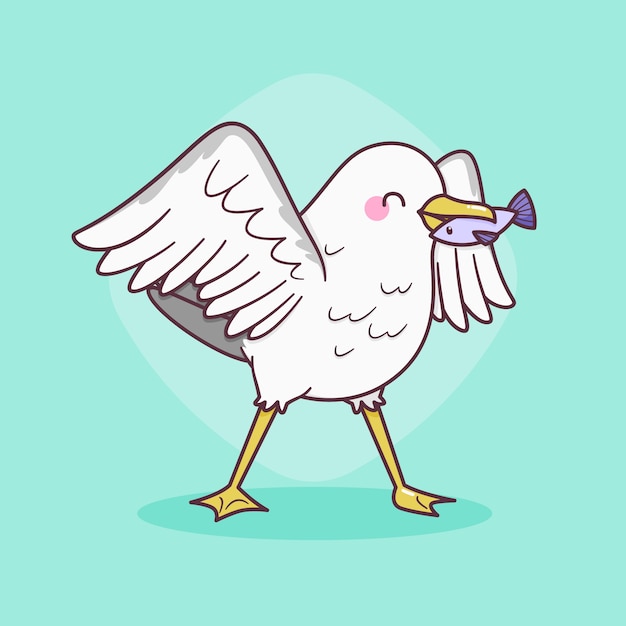 Hand drawn cartoon seagull illustration