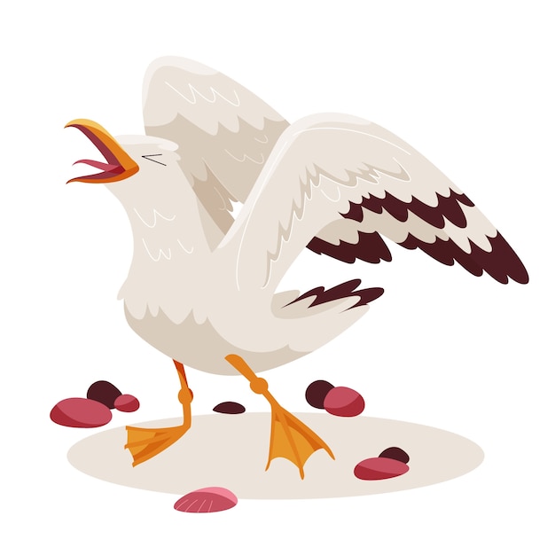 Бесплатное векторное изображение Нарисованная рукой иллюстрация чайки шаржа