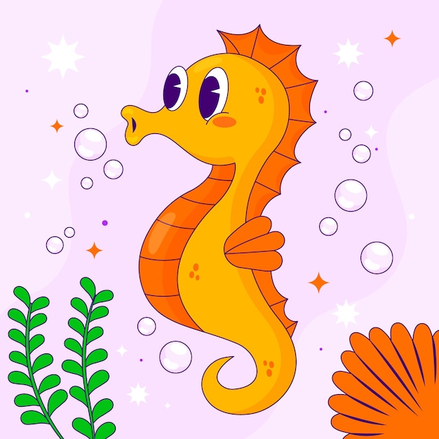 Hand drawn cartoon seahorse illustration