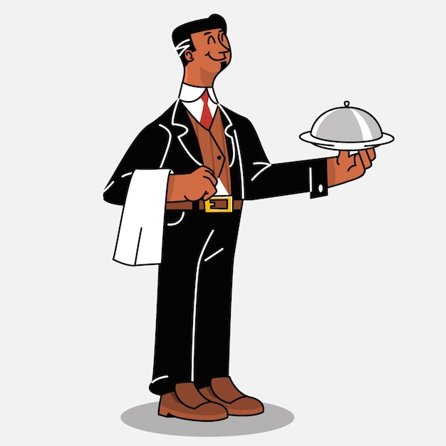 Бесплатное векторное изображение Нарисованная рукой иллюстрация официанта шаржа
