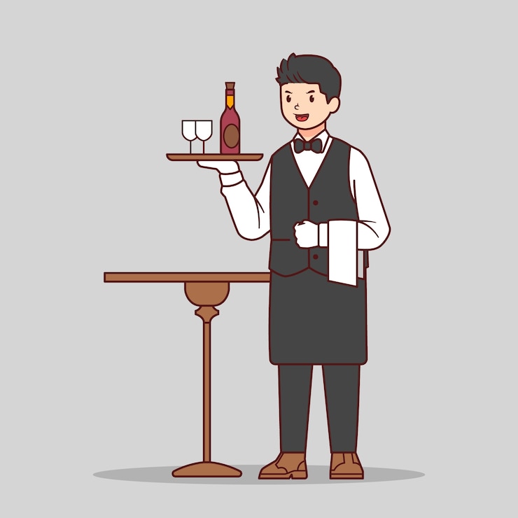 무료 Vector 손으로 그린 만화 웨이터 그림