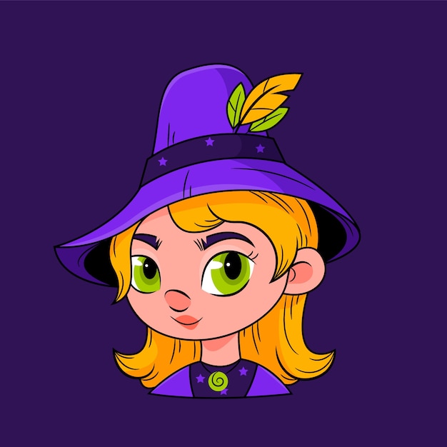 Hand drawn cartoon witch face illustration