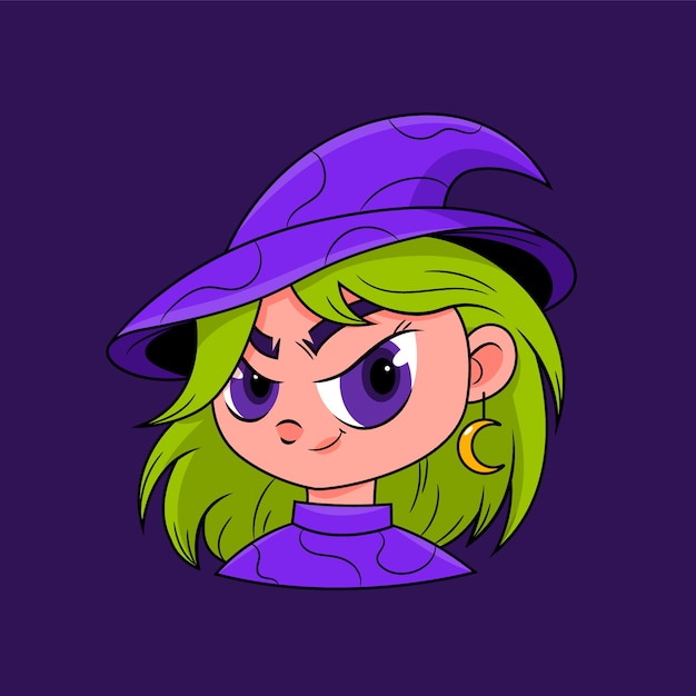 Hand drawn cartoon witch face illustration