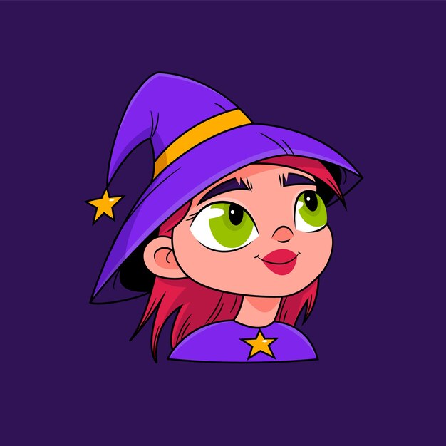 Hand drawn cartoon witch face illustration