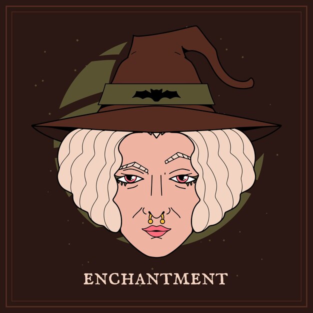 hand drawn cartoon witch face illustration