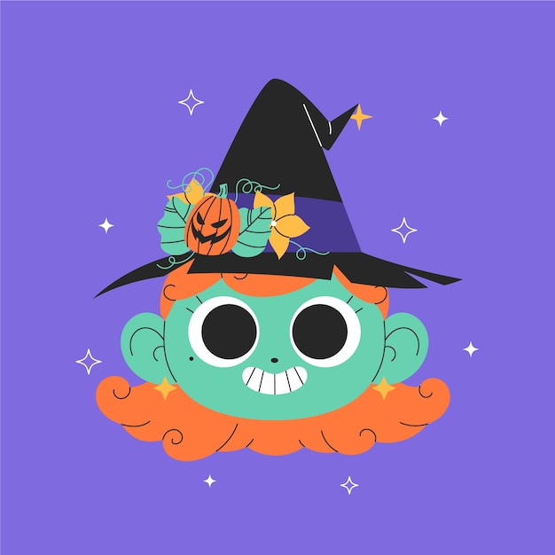 Free vector hand drawn cartoon witch face illustration