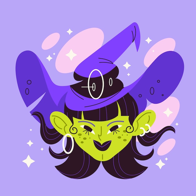 Free vector hand drawn cartoon witch face illustration