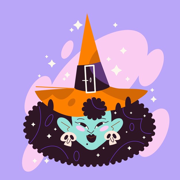 Hand drawn cartoon witch face illustration