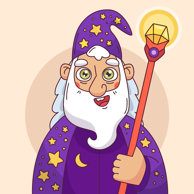 Hand drawn cartoon  wizard illustration