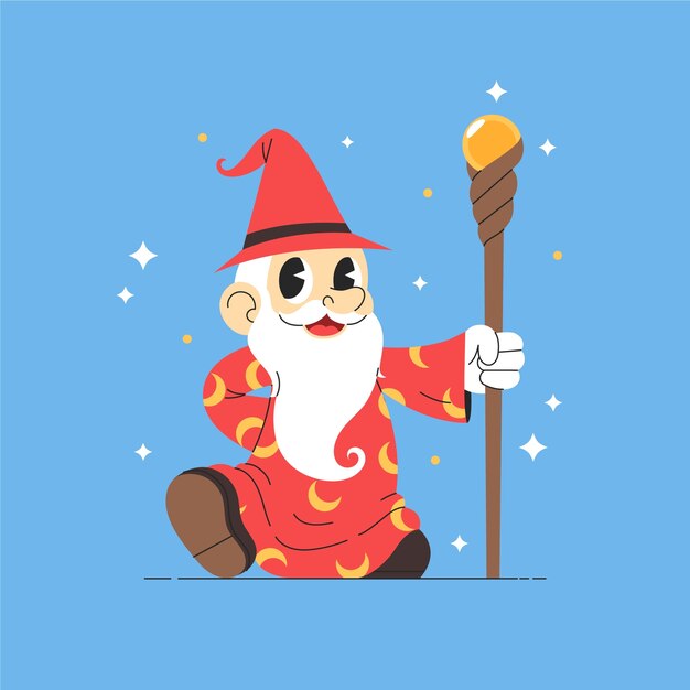 Hand drawn cartoon wizard illustration