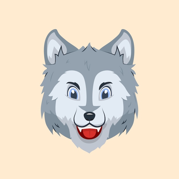 Hand drawn cartoon wolf face illustration