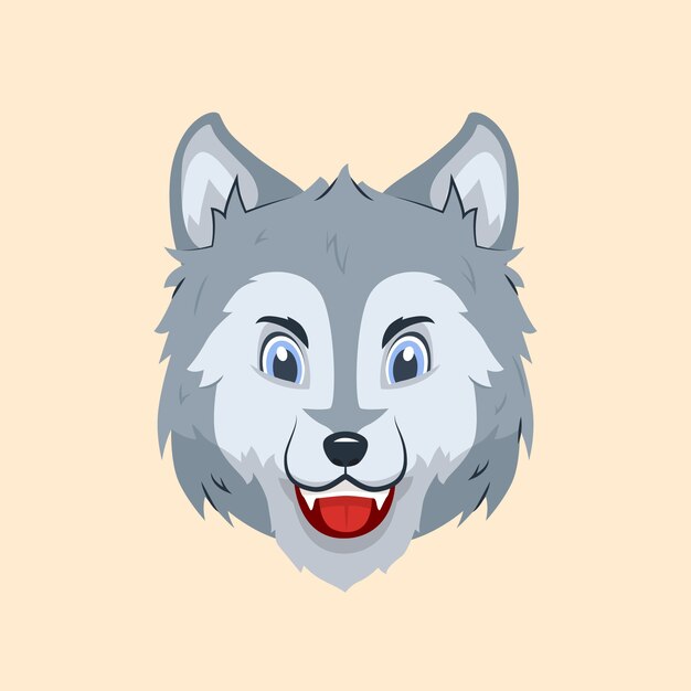 Hand drawn cartoon wolf face illustration