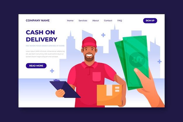 無料ベクター 手描きの代金引換のランディングページテンプレート