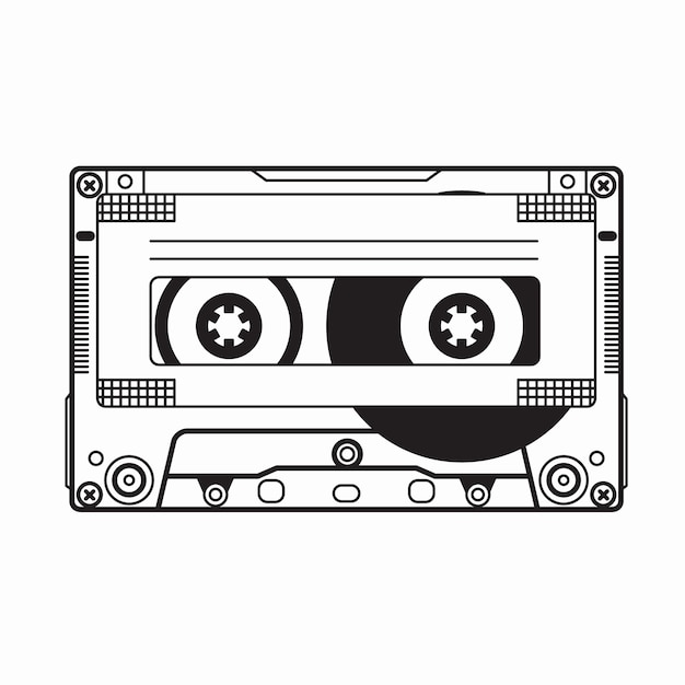 Hand drawn cassette tape outline illustration