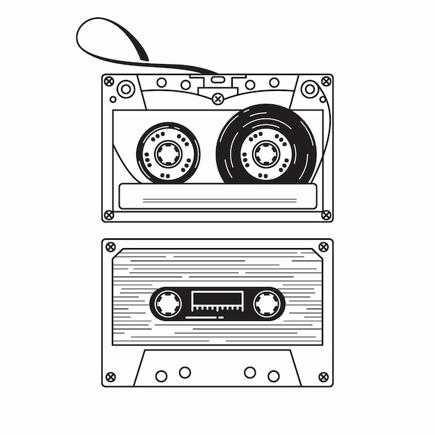 Free vector hand drawn cassette tape outline illustration