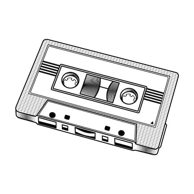 Hand drawn cassette tape outline illustration