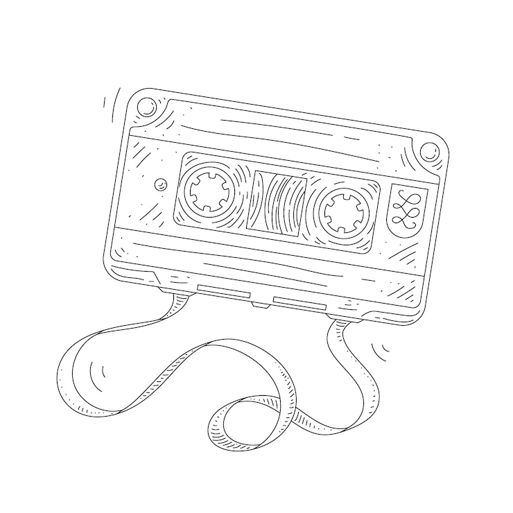 Free Vector hand drawn cassette tape outline illustration