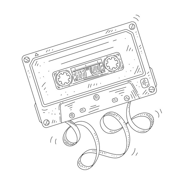 Free vector hand drawn cassette tape outline illustration