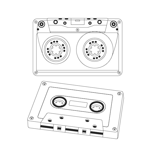 Hand drawn cassette tape outline illustration