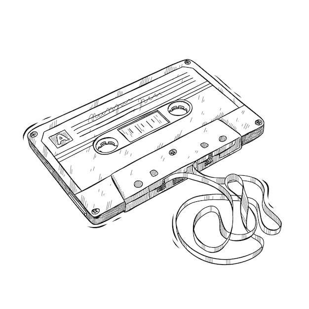 Free vector hand drawn cassette tape outline illustration