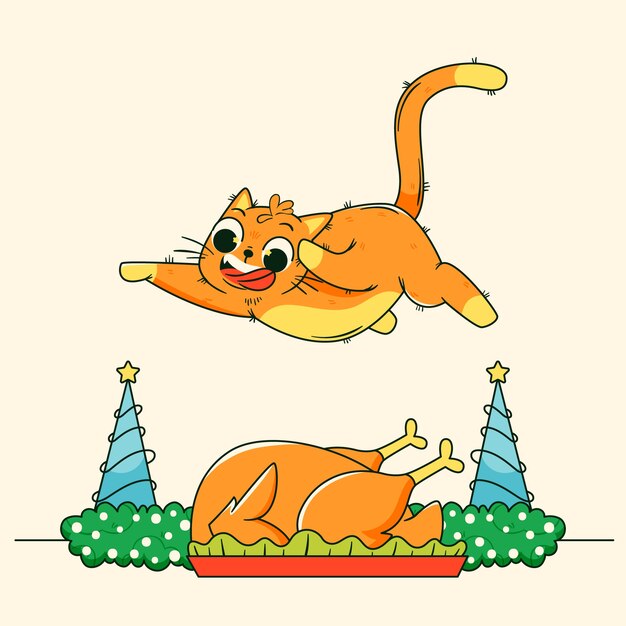 Hand drawn cat cartoon illustration for christmas season celebration