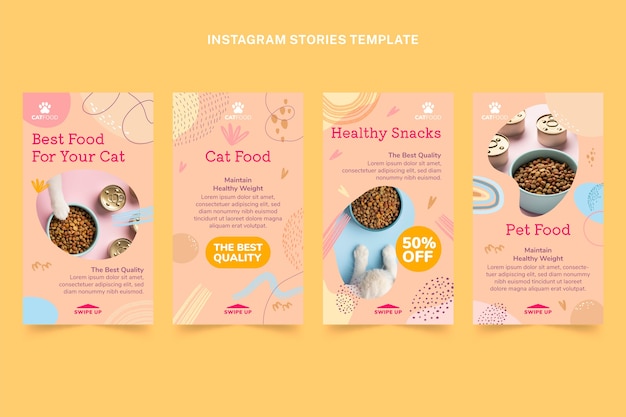 Hand drawn cat food instagram stories