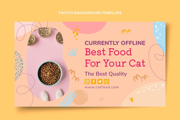 Hand drawn cat food twitch background