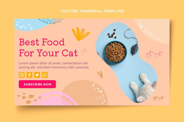 Бесплатное векторное изображение Миниатюра рисованной кошачьей еды на youtube